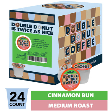 Double Donut Flavored Decaf Coffee Pods, Cinnamon Bun Coffee, Medium Roast Decaf Cinnamon Coffee, Coffee for Keurig K Cups Machines, 24 Count